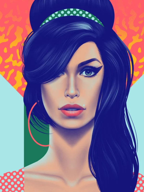 Amy Winehouse, limited edition pop art print by Samy Halim – Amy Winehouse with her beehive hair, winged eyeliner and hoop earring